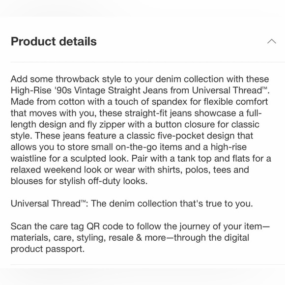 Universal Thread High Rise 90s Straight Leg Jeans Stretch Black Denim 00 R NWT - Picture 5 of 13